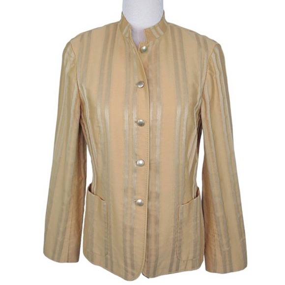 ESCADA Gold Damask Stripe MandarinCollar Button Front Jacket Blazer Size 38 US 8 - Picture 1 of 14
